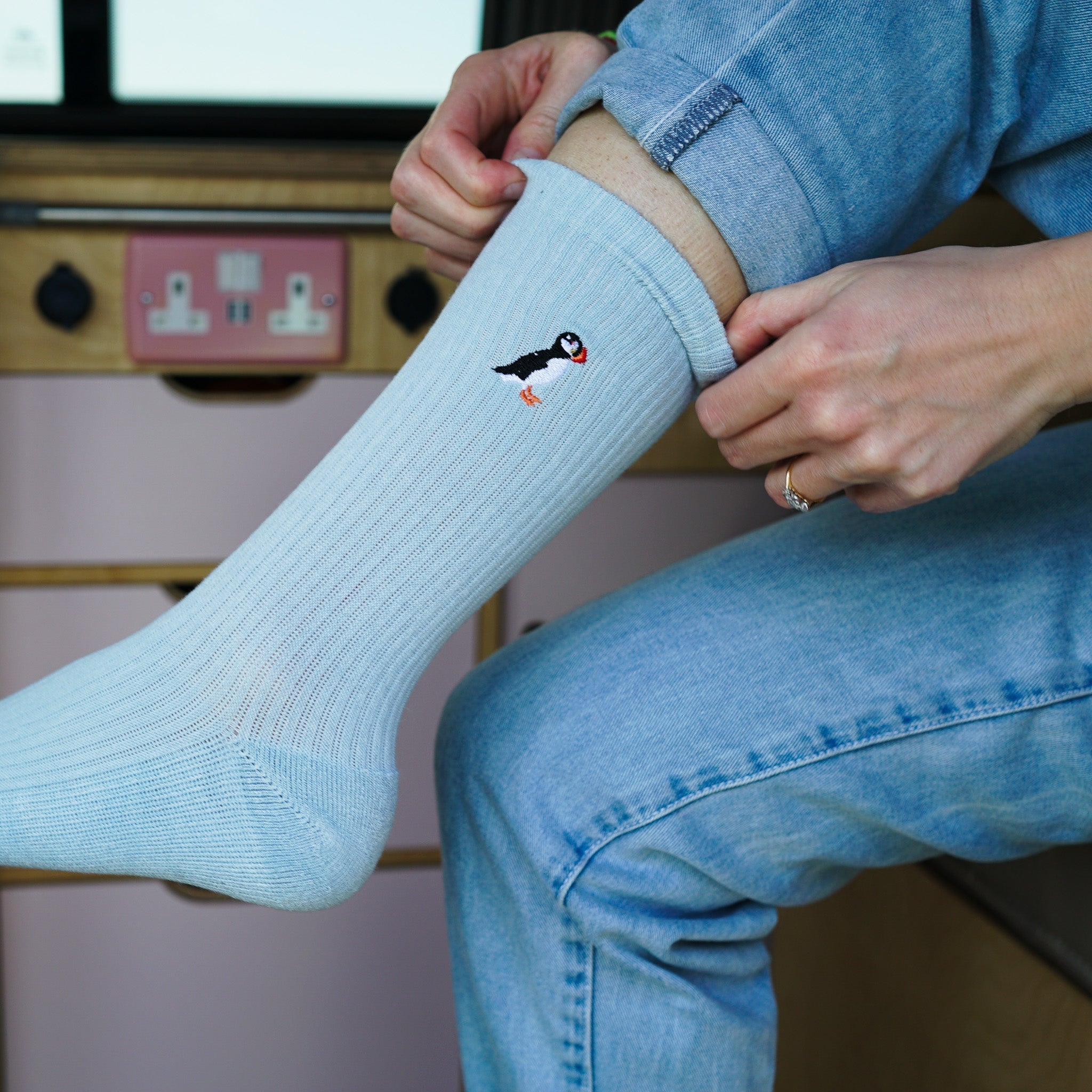 Save the Puffin Ribbed Bamboo Socks