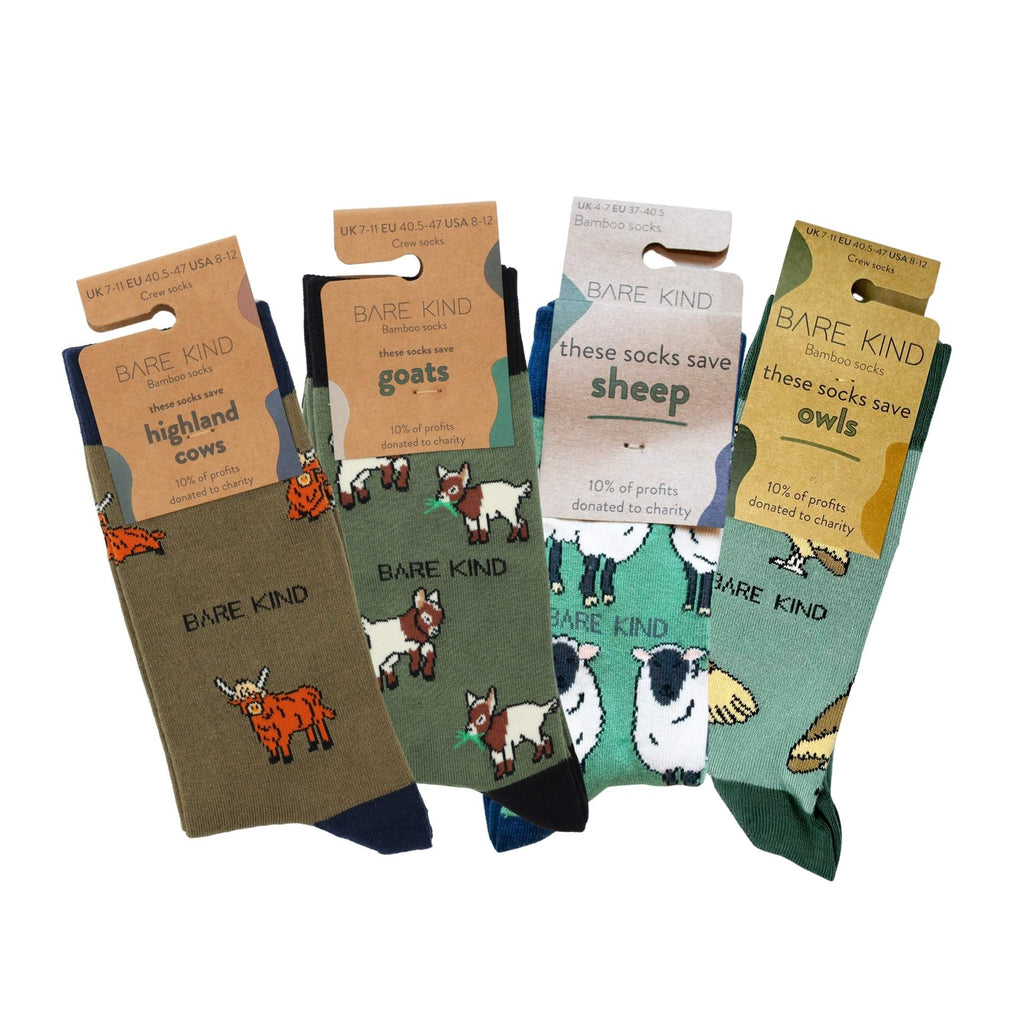 Green Farm Animals Bundle of 4 Bamboo Sock Set