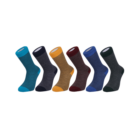 Harewood Fine Stripe Luxury Merino Everyday Socks - 6 Pair Bundle (£14 per pair)