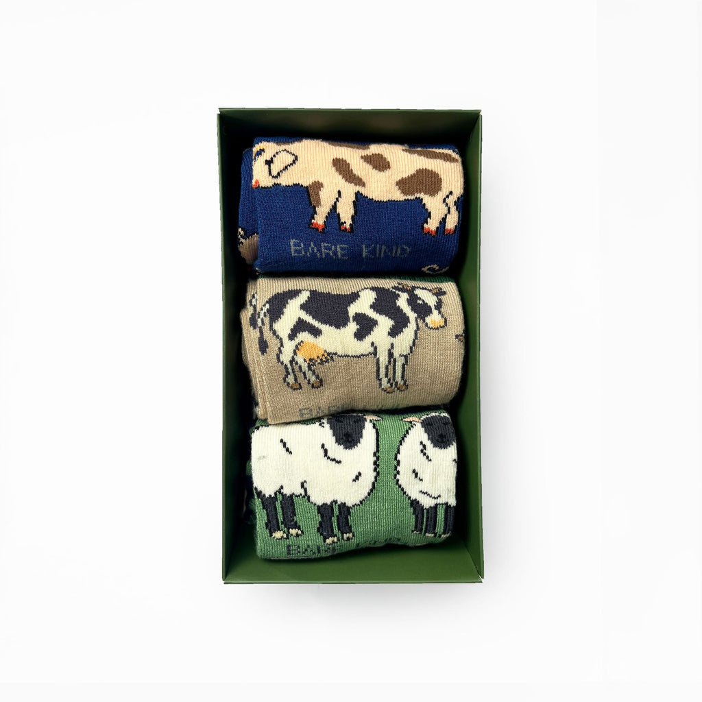 Farm Animals Bamboo Socks Gift Box of 3