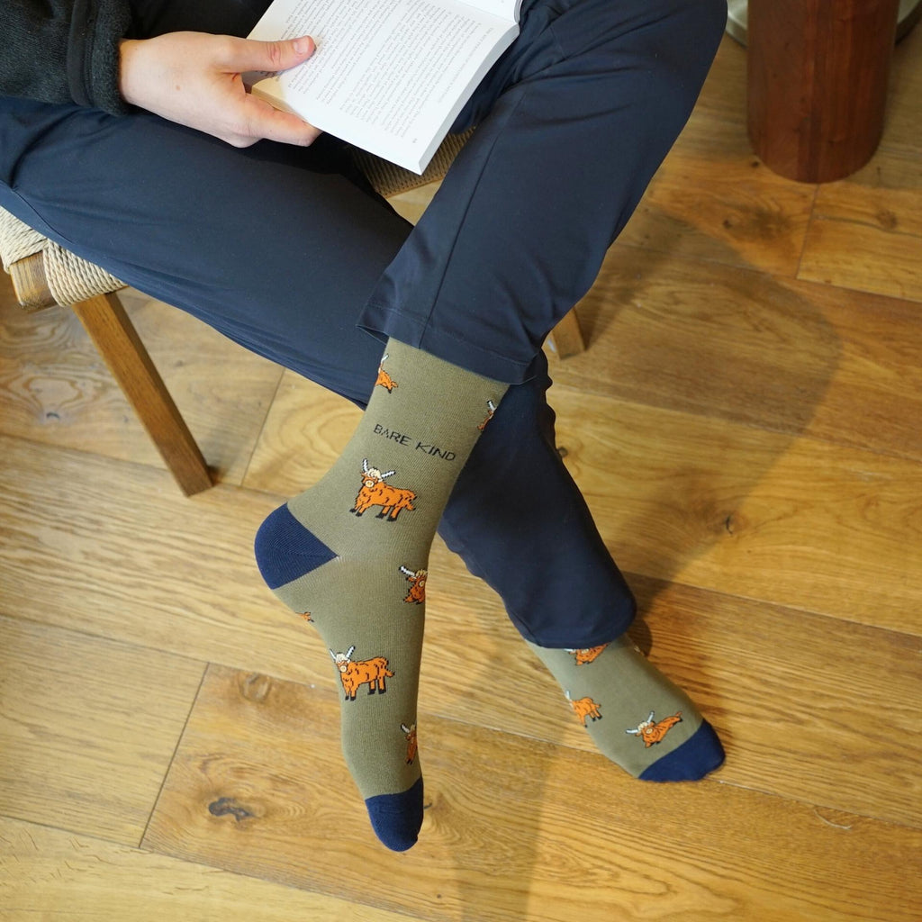 Save the Green Highland Cow Bamboo Socks